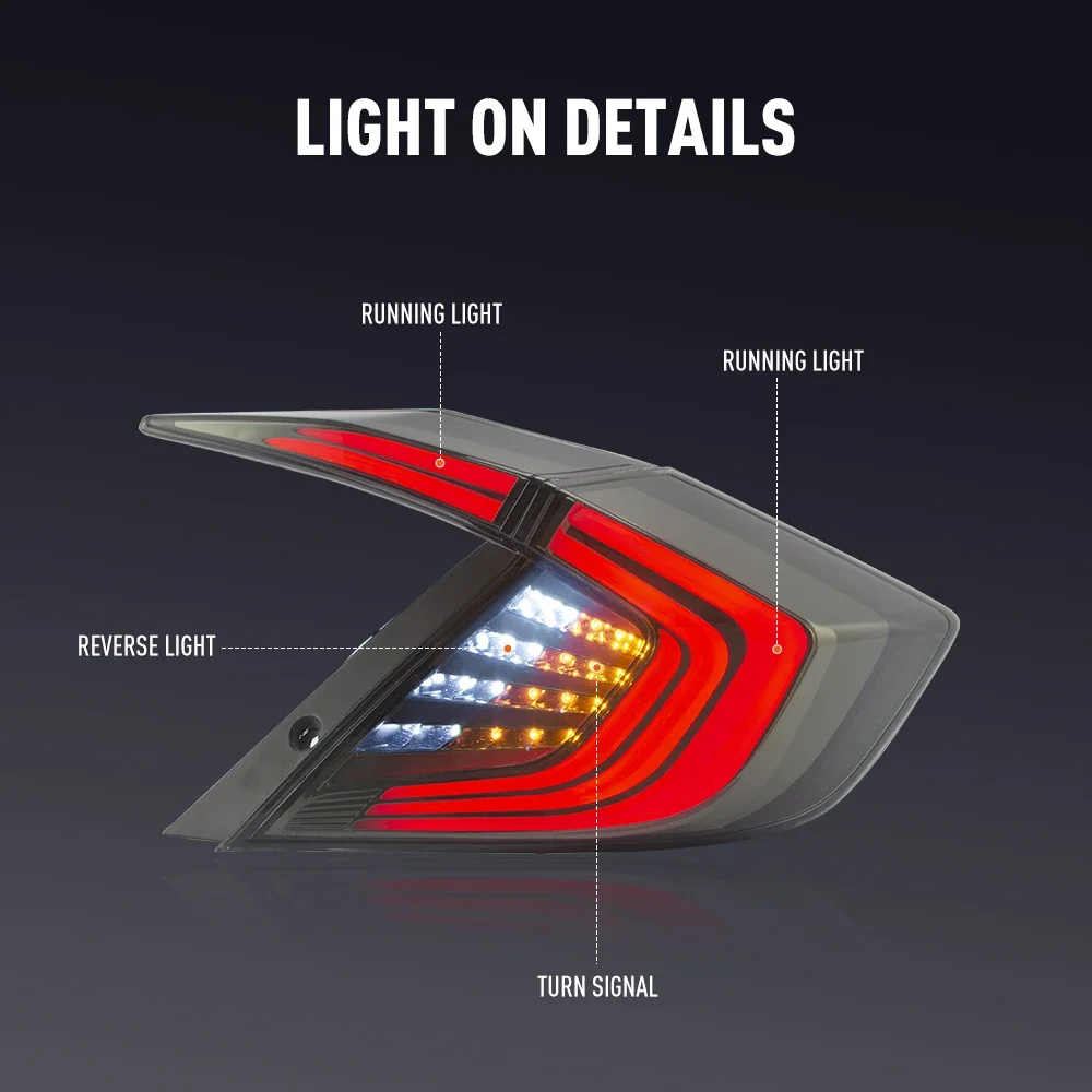 زوج من أضواء خلفية LED لهوندا سيفيك 2014-2017 DRL عكس الفرامل تحول إشارة التوصيل والتشغيل مجموعة مصابيح الذيل الخلفي للسيارة