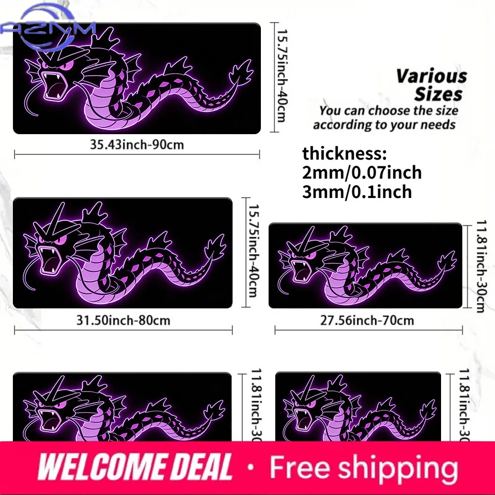 Pokemon Gyarados Purple Neon Gaming Mouse Pad Non-Slip Desk Mat