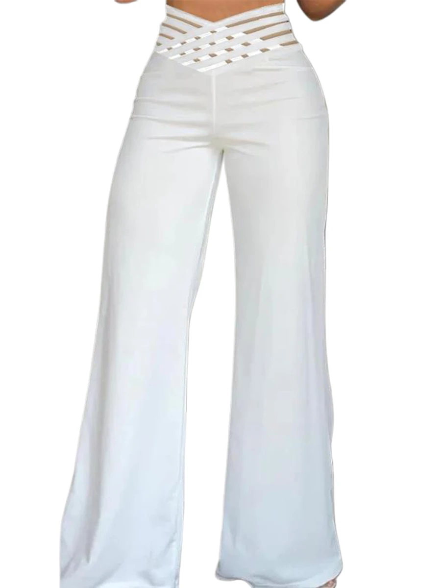 Elegant High Waisted Wide Leg Trousers with Cutout Detailing Stylish Loose Fit Flared Pants for Chic Street Style