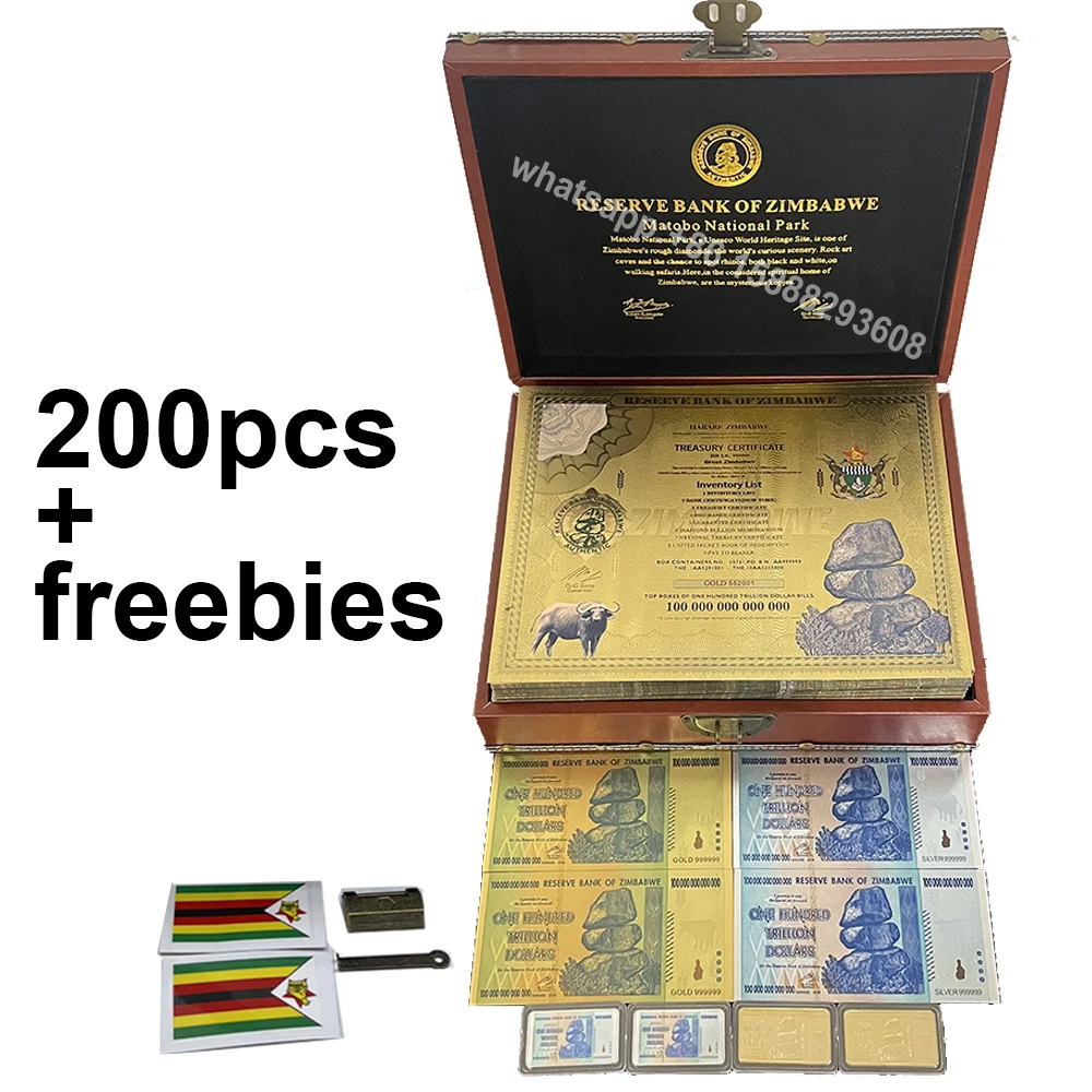 

200pcs/box Zimbabwe Banknote scroll one hundred trillion containers Dollar Bills certificate with UV light watermark gift