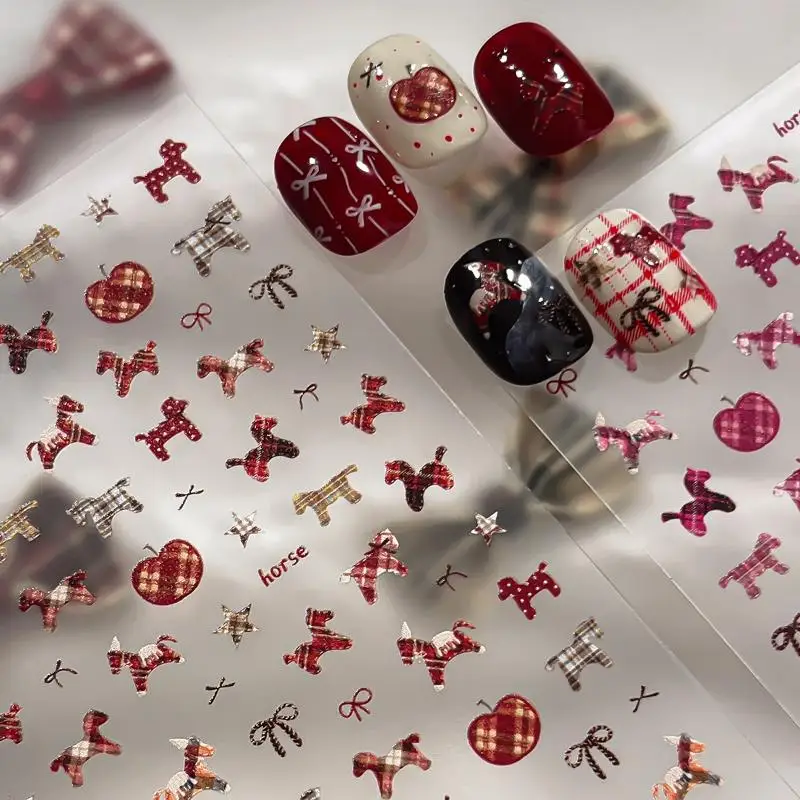 New Year Nail Art Stickers: Cute Horse & Lion Dance Cartoon Decals, DIY Manicure Decorations for Zodiac Themed Nail Art Design