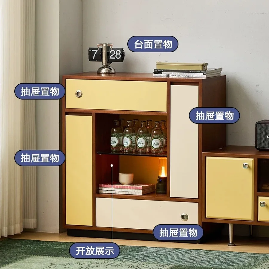 خزانة جانبية لتناول الطعام من الخشب الصلب من Nordic Bauhaus، خزانة زاوية لغرفة المعيشة، خزانة مشروبات صغيرة، تخزين على الحائط