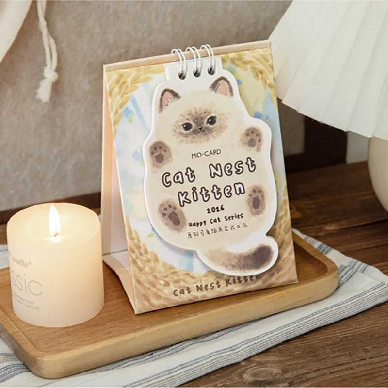 2026 Cute Cartoon Cat Calendar Paper Desk Note Calendar Dual Daily Scheduler Table Planner Office Decoration Desktop Ornament