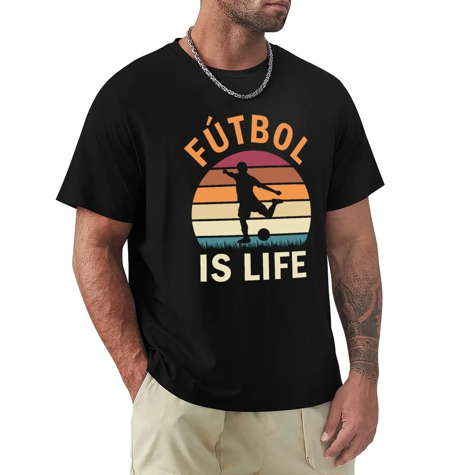 

Fútbol Is Life Football and Soccer Lover Vintage Retro Sunset T-Shirt new edition graphic tee shirt heavyweights shirts men