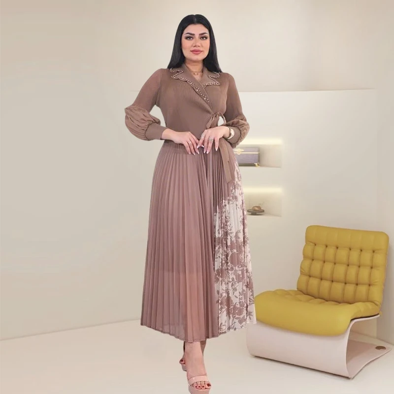 

Women's Dress Big Size Miyake Pleated New Print Spring and Fall Pleated Stretch Skirt Temperament Slim Oversized Elasticity