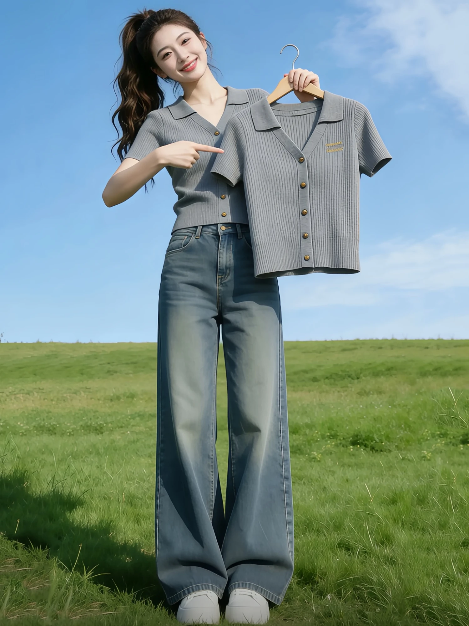 

Casual Sle ey Button up Knitted ort Sve T-irt Women's Faion Commute Edition V-Ne Loose Fit Summer Top