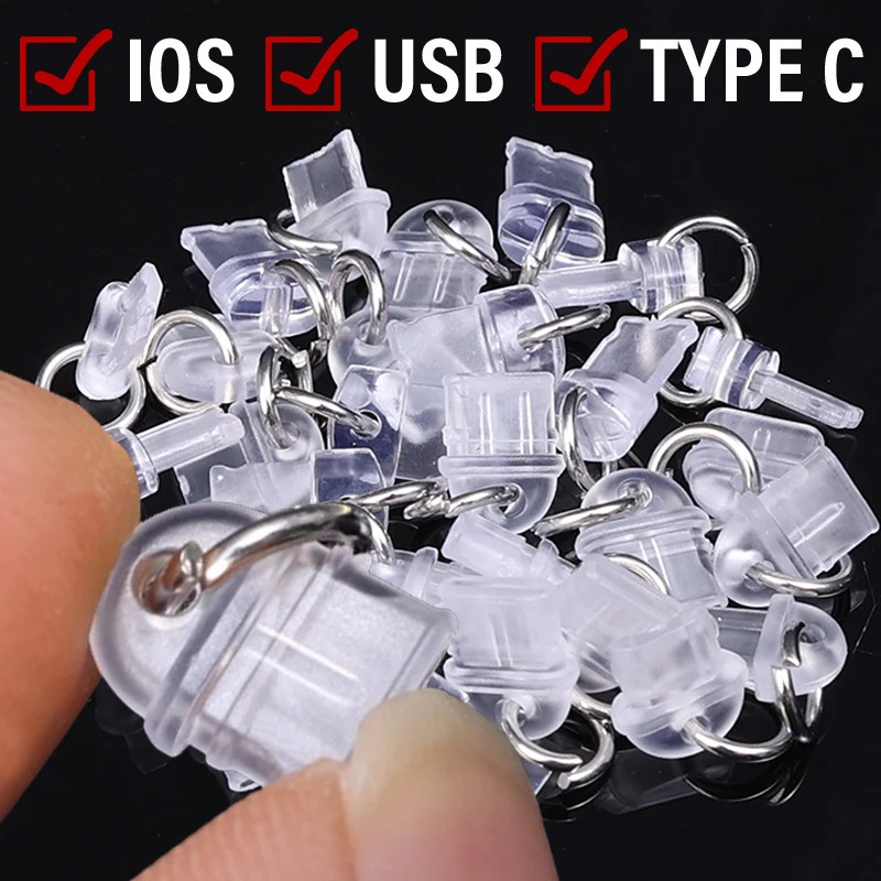 For IOS/Type C/Micro USB Charging Port Anti Dust Stopper Dustplug DIY Pendant Transparent Protector Plug For iPhone iPad Samsung