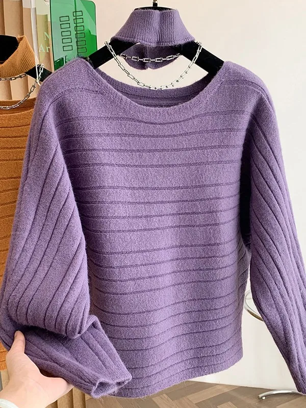 سترة نسائية فضفاضة محبوكة من Batwing Sve سترة فرنسية Sle كاجوال فضفاضة مناسبة للفتيات المراهقات موسم الربيع