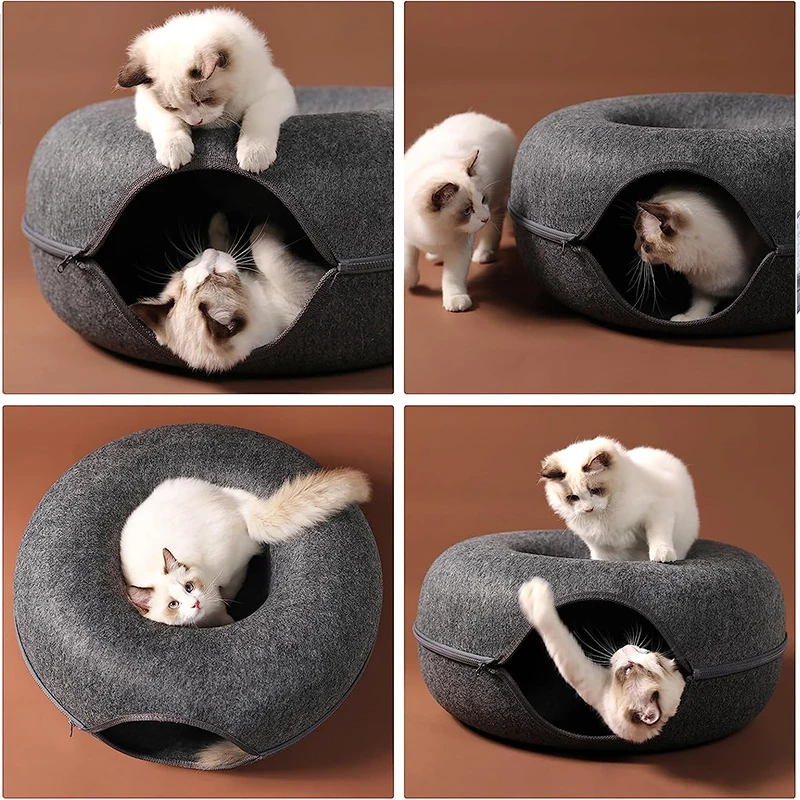 Donut Pet Cat Tunnel Interactive Play Toy Cat bed Dual Use Ferrets Rabbit Bed Tunnels Indoor Toys Cats House Kitten Training Toy