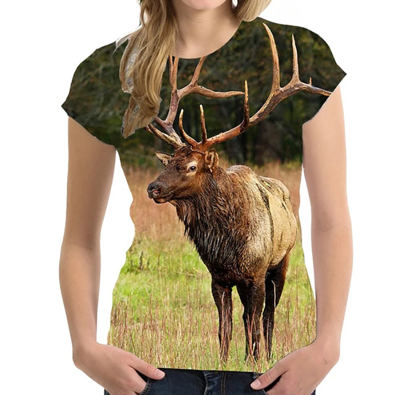Funny Animal T-Shirts Deer Sheep 3D Print Women Fashion Streetwear O-Neck T Shirt Harajuku Tees Oversized Y2k Top Woman Clothing