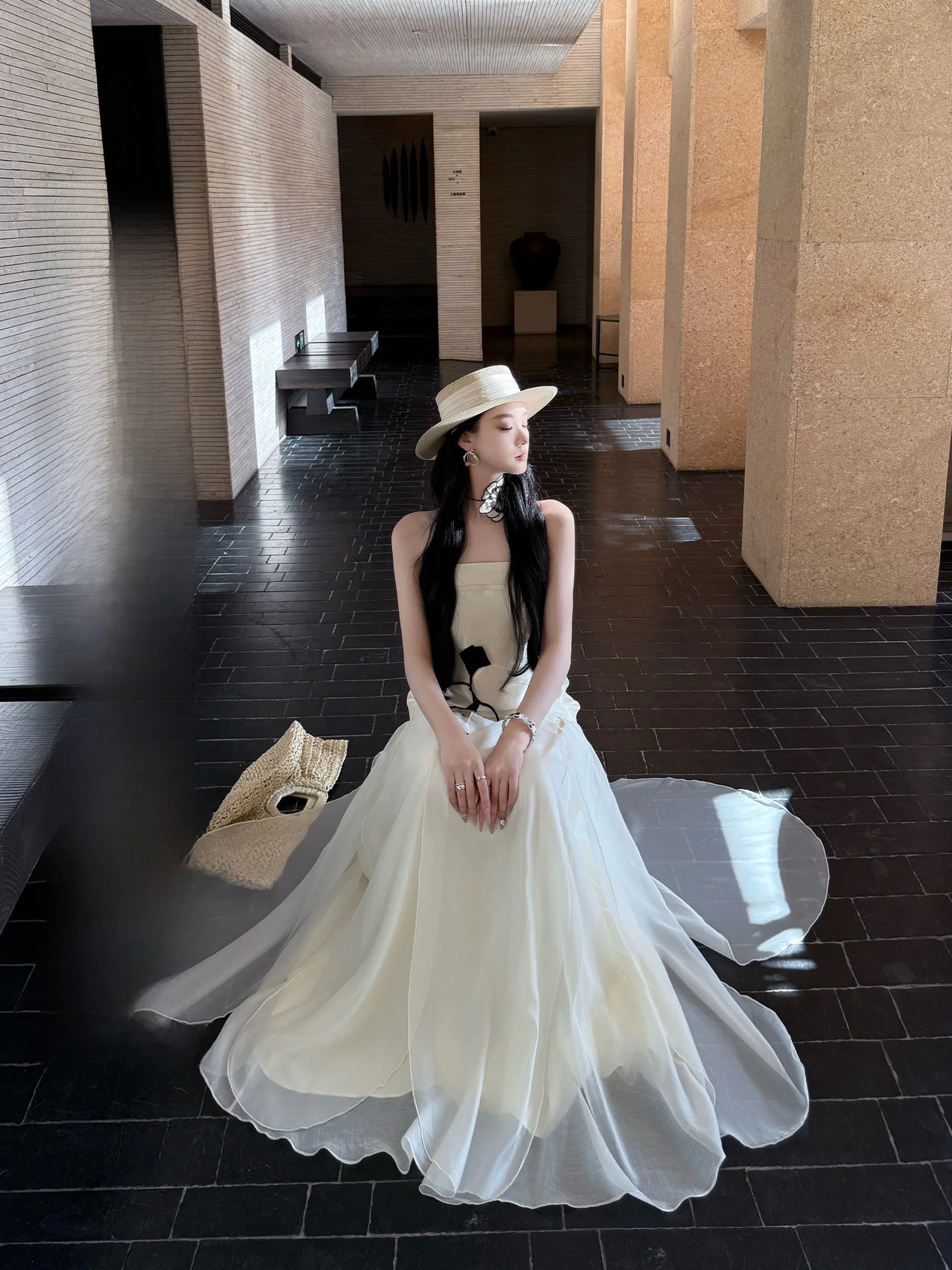 

White A-Line Midi Skirt Women's Summer 2026 New Style Slimming Flared Skirt Petal Love Letter Series Loose Fit Elastic Waist