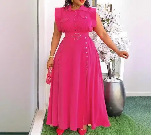 

2025 Spring/summer New Women's Fashion Elegant Commuter Solid Color Collar Sleeveless Work Clothes Split Style Long Skirt Set