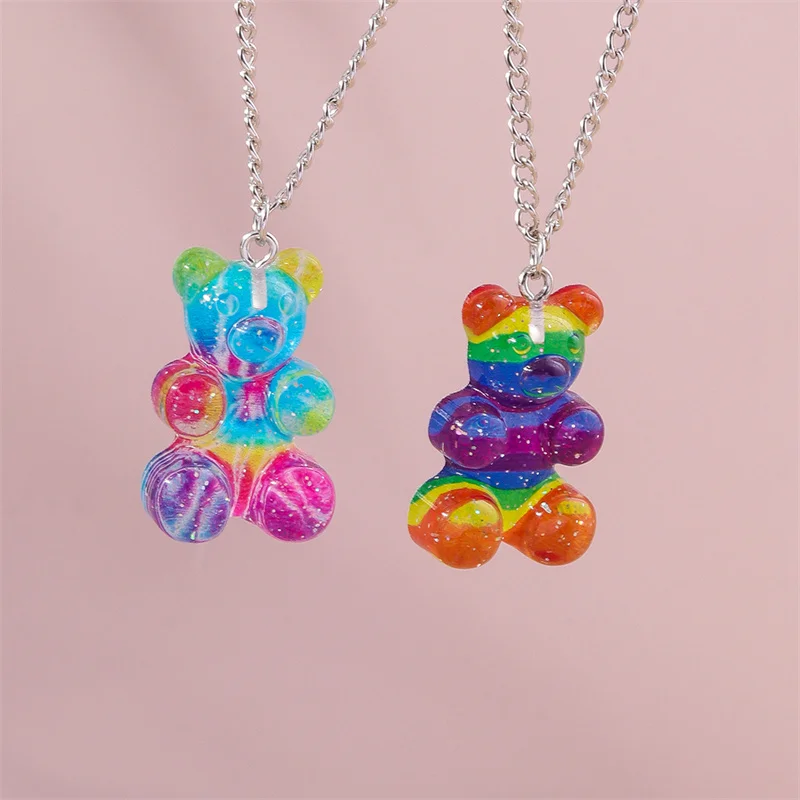 Aihua neue große Süßigkeiten Farbe Gummibärchen Halskette für Frauen Kinder kreative Harz Bär Anhänger Halskette Ohrring Geburtstag Schmuck Geschenke – Detail 2