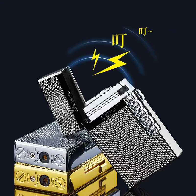 New metal dual flame inflatable lighter classic side pulley open flame switching jet flame windproof fuel tank perspective