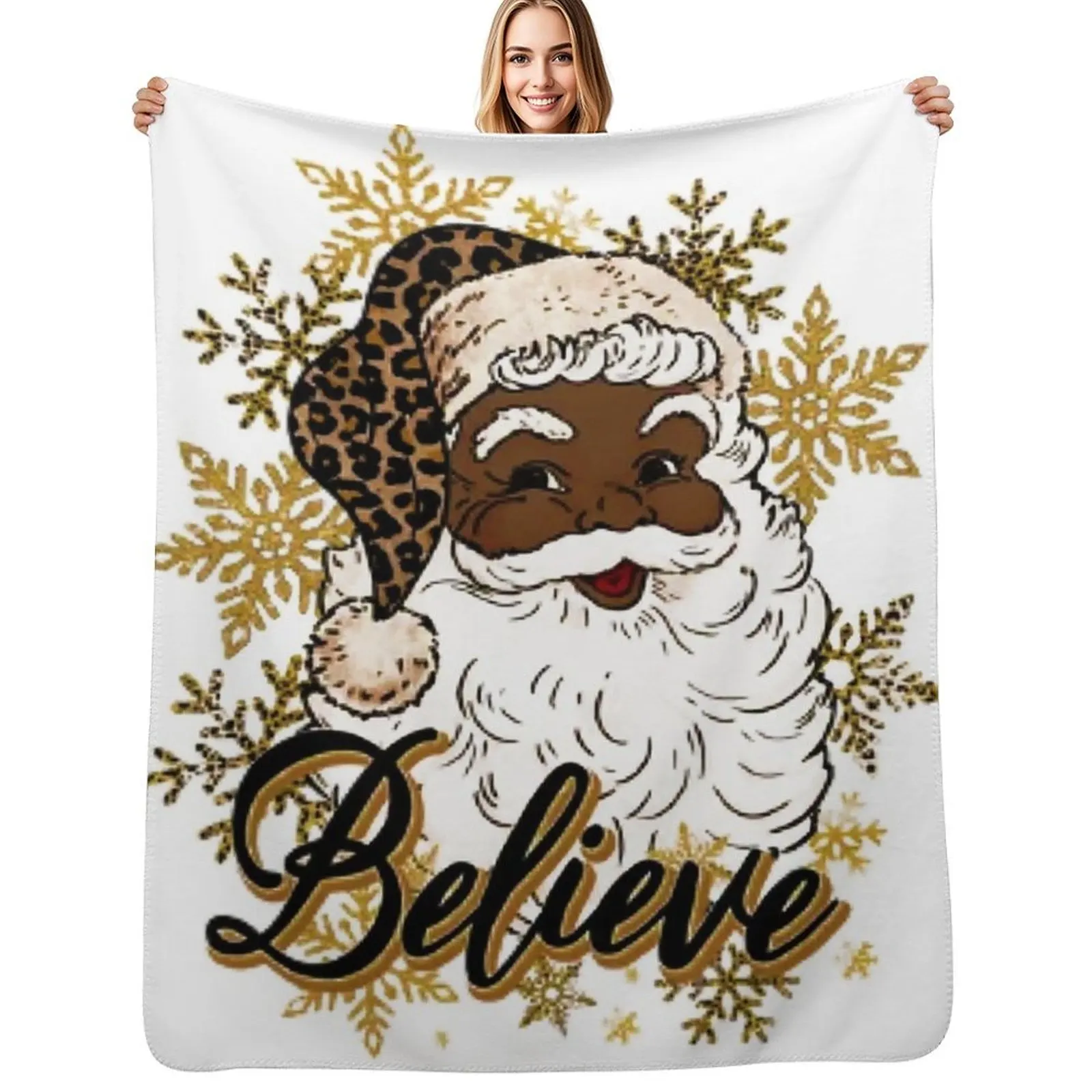 

Believe in Black Afrocentric Santa Claus Throw Blanket Moving Flannel Decorative Beds Flannel Fabric Blankets