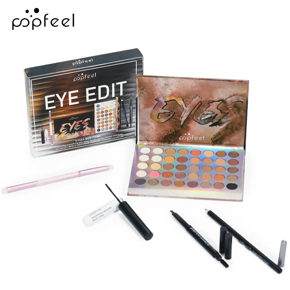 مجموعة مكياج العيون من POPFEEL مكونة من 5 قطع - لوحة ظلال عيون، محدد عيون، قلم حواجب، ماسكارا وفرش مكياج، صندوق هدايا مكياج العيون. #3