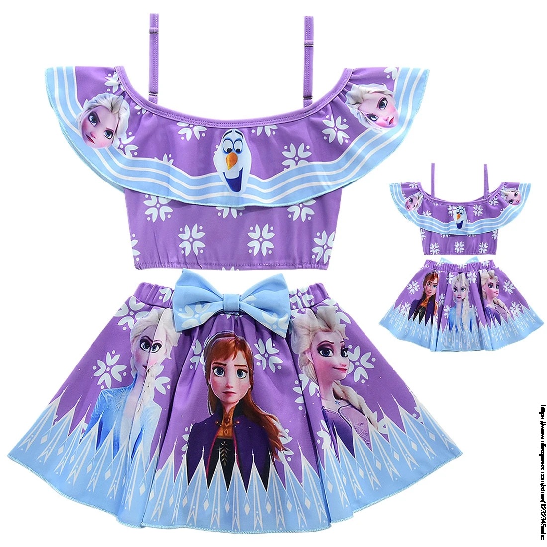 Frozen Elsa Summer Girls Ruffle Swimsuit Kids Two Pieces Children\'s Swimwear Swim Suits Hollow Bikini Sets Bathing Suit