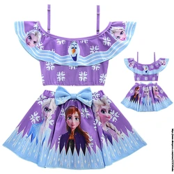 Frozen Elsa Summer Girls Ruffle Swimsuit Kids Two Pieces Children's Swimwear Swim Suits Hollow Bikini Sets Bathing Suit