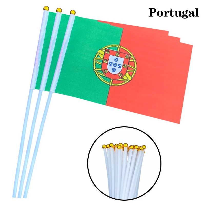 EOODLOVE 14 * 21 cm Bandera de palo de plástico portátil de Portugal Evento de celebración al aire libre Bandera de tamaño pequeño de Portugal