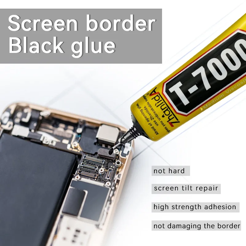 T-7000 Black Adhesive: Strong, Waterproof Glue for Phone/Tablet Repair. Precise Nozzle, 15/25/50/110ML