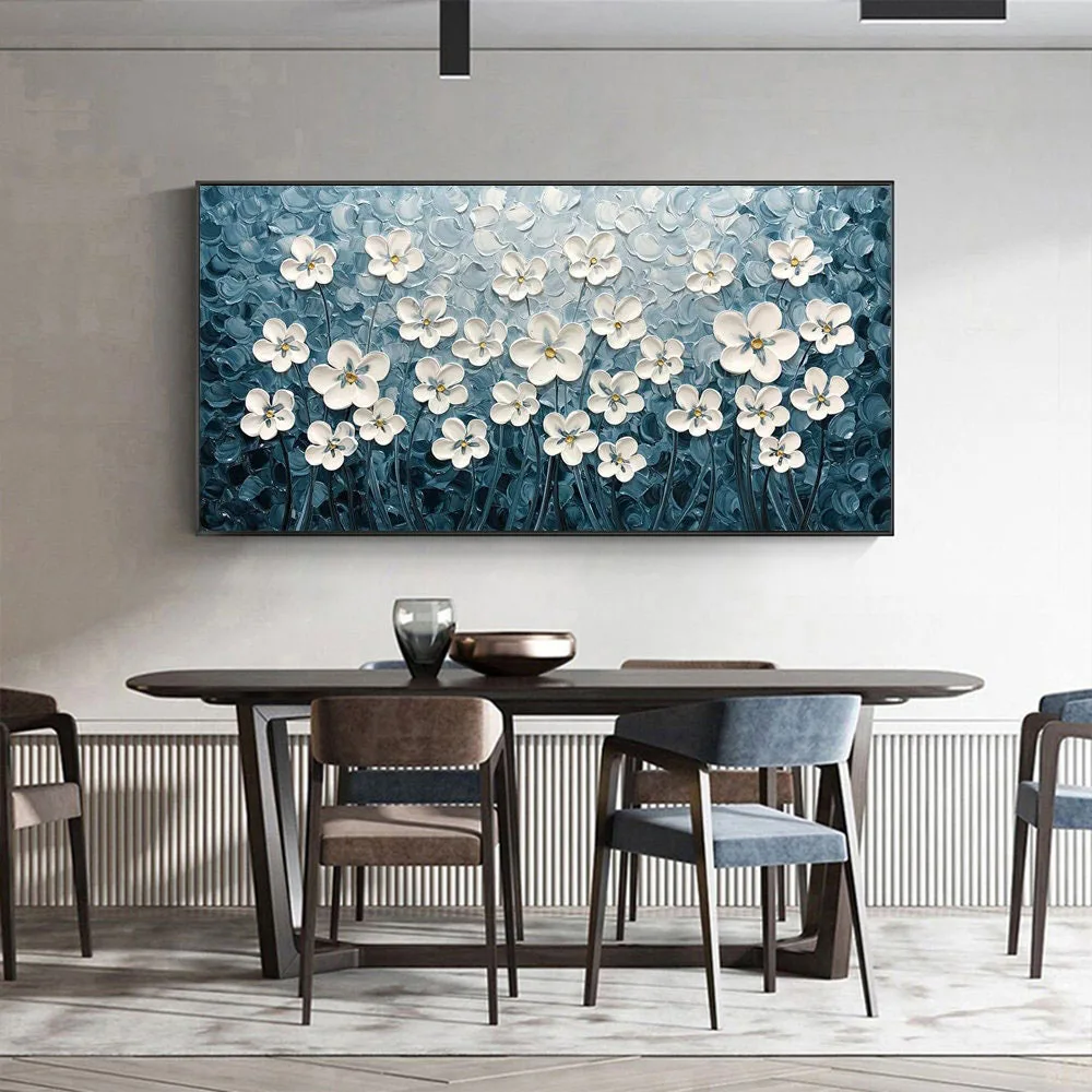 

Большие Оригинальные текстурированные цветы ручной работы, зернистость, синяя акриловая живопись, современный декор для стен в гостиной