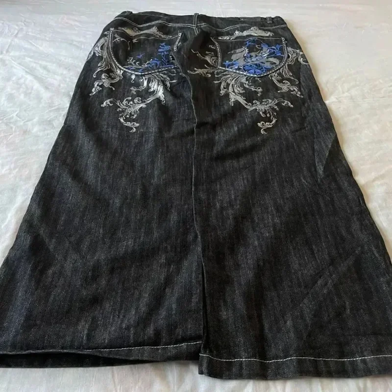 00s Baggy Jeans Wide Leg Dragon Printed Hip Hop Harajuku Gothic Black Jeans Men Versatile vintage Street Straight Wide Pants