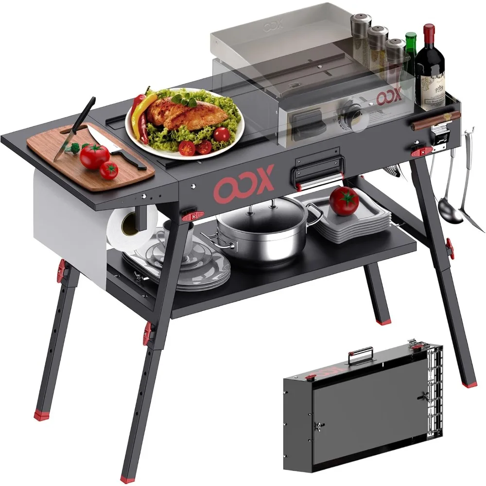 Portable Grill Table with Double-Shelf for Outdoor Prep,Folding Grill Stand Fits   Tabletop