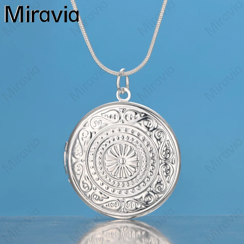 

Miravia 925 Sterling Silver Double Flower Pattern Round Box Pendant Necklace - Unique And Versatile Jewelry For Women