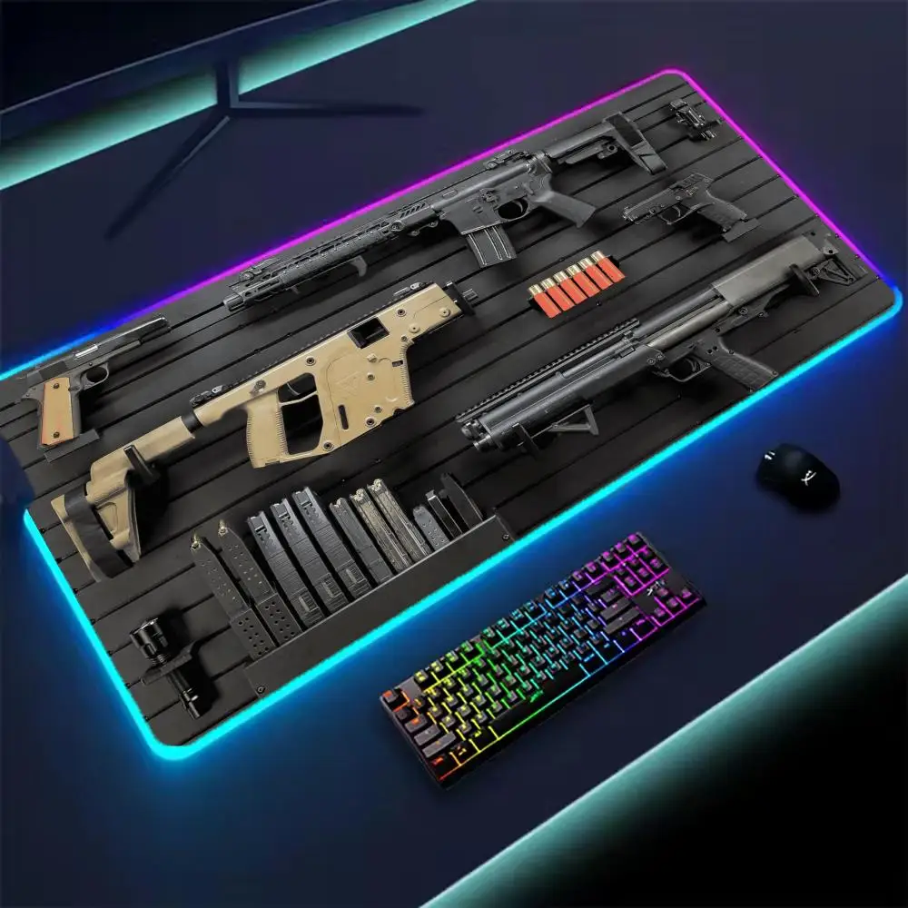 Pièces de pistolet tapis de souris XXL RGB tapis de souris de jeu accessoires de joueur grand tapis de souris lumière LED PC tapis de bureau d'ordinateur avec rétro-éclairage