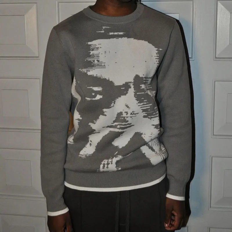 

Hip Hop Grunge Punk Street Long Sleeved Sweater European Abstract Portrait Letter Pattern Loose Pullover Women Fashion Knitwear