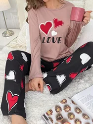 Love print long sleeve top and pants pajama set