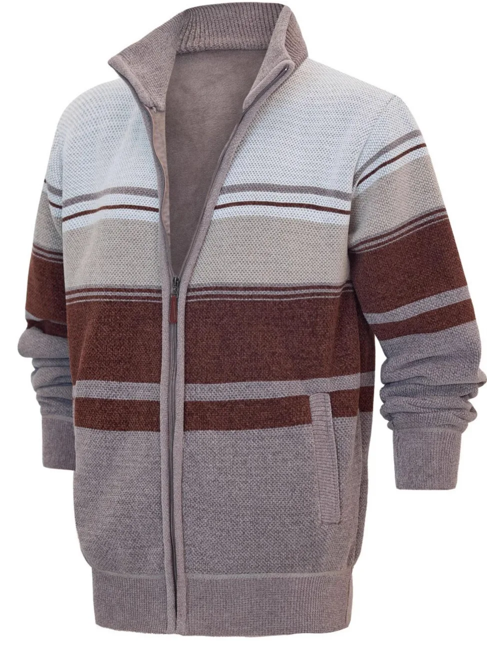 

Мужской повседневный вязаный свитер-пальто с высоким воротом, в стиле пэчворк, с длинными рукавами, утолщенный, из смесового волокна, повседневный стиль