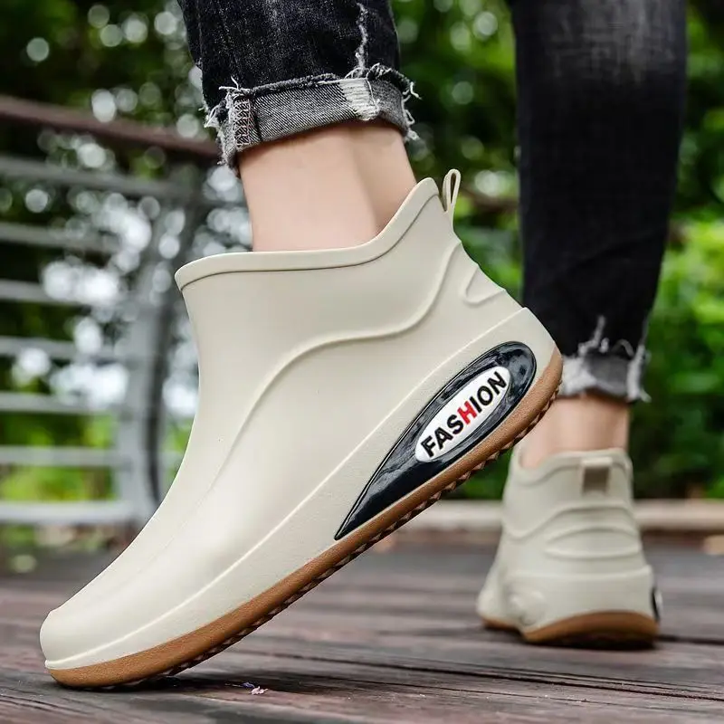 2024 Men's Ankle Rain Boots Soft Sole Non Slip Flat Sole Slip On Waterproof Kitchen Work Shoes Garden Shoes Fishing Wader image 4