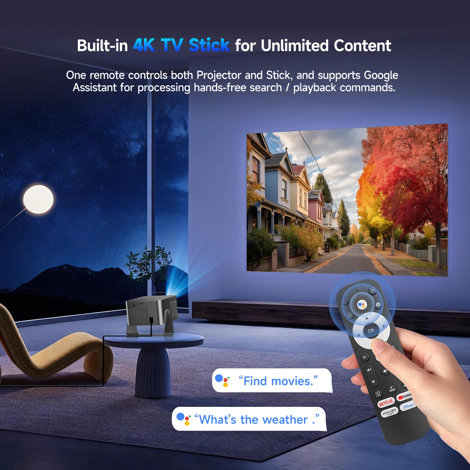 Magcubic HY350GTV Projector with 4K TV stick 1080P 900 ANSI  Native Projector Auto Focus Portable Beam Android  Home Theater