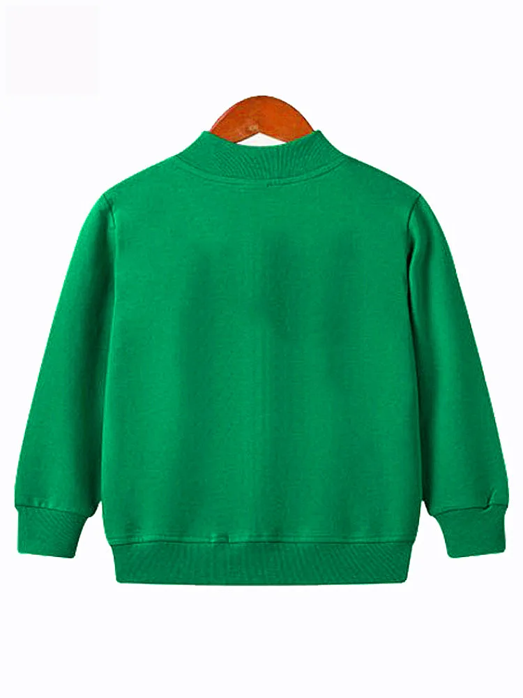 Unisex Kinder Grüne Reißverschluss-Langarmjacke, Einfarbiger Baseball-Sweatshirt, Lässiger Cardigan mit Taschen für Jungen und Mädchen – Detail 4