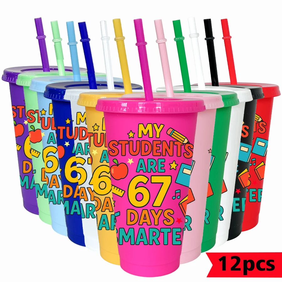 12Pcs/lot 67 Series Apple Pencil 26oz Colored Plastic Tumbler Birthday Party Drinkware Homecoming Water Cup
