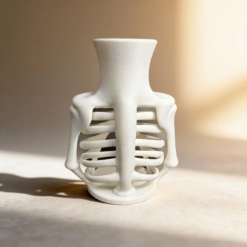 Weiße 3D-gedruckte Skelett-Brustkorbe-Vase, einzigartiges Gothic-Design, perfekt für Halloween-Heimdekoration, Geschenk für Gothic-Liebhaber. – Detail 12