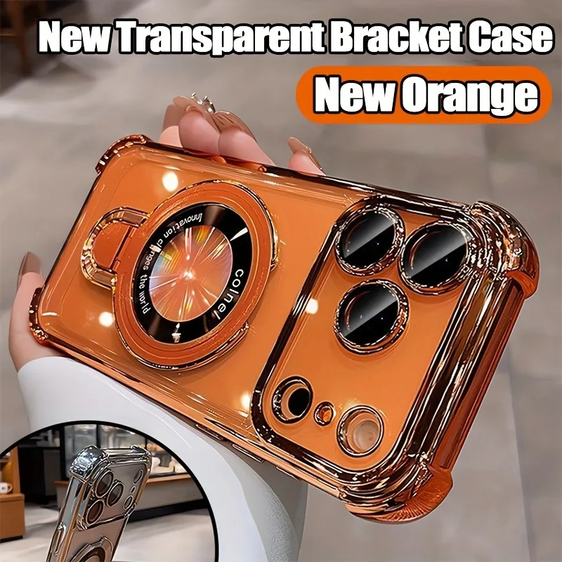 Luxury Clear  Plating Phone Case for IPhone 18 17 16 15 14 Plus 12 13 18 Pro Max with Magnetic Ring Holder Stand Bracket Cover view 3