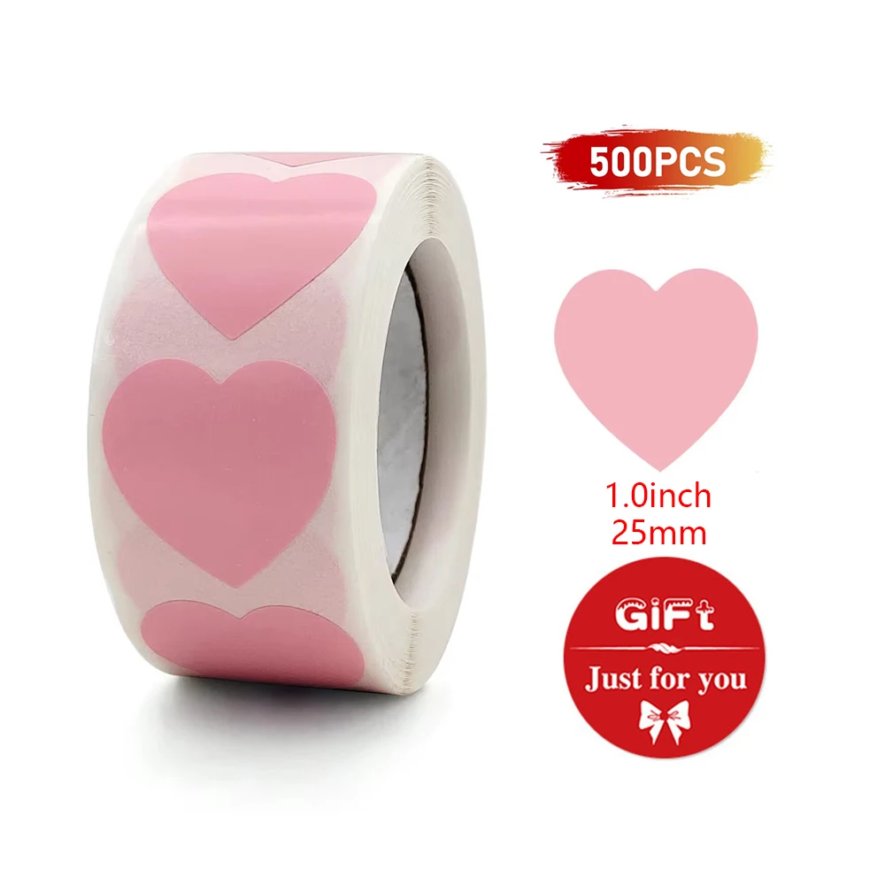 500Pcs/Roll Heart Sticker Thank you Birthday Candy Bag Seal Wedding Party Decorative DIY Cards Valentines  Day Gift Boxes Tags