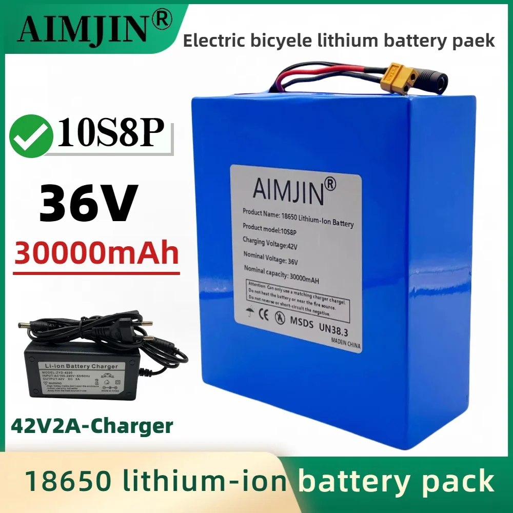 100% New High-capacity Battery 10S8P Li-ion Rechargeable Battery Pack 36V 30000mAh Suitable for Electric Scooter.Bicycle Battery