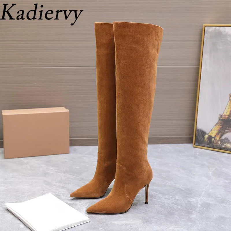 الخريف الشتاء فوق الركبة أحذية النساء أشار تو تمتد أحذية طويلة عالية الكعب أحذية امرأة سوداء الفخذ أحذية عالية امرأة #1