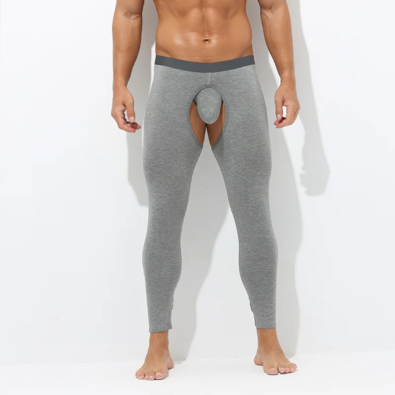 Mens Open Crotch Warm Pants Thin Leggings Tight Inner Wear Hollow Elastic Men's Thermal Underwear Bottom Base Layer Long Johns