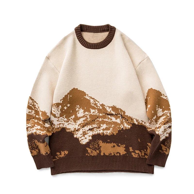 And Autumn Winter O-neck Kinttwear Pullover Tops Snowy Mountain Jacquard Sweater For Men New Fashion Cloth 2Y2488