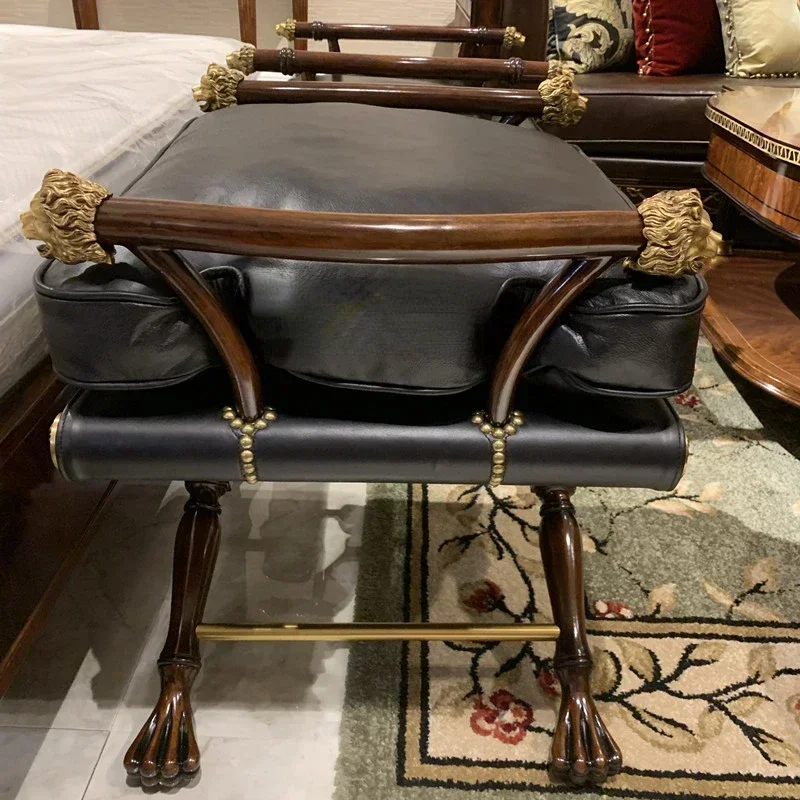 Hot SalesFurniture Bed Tail Leather Dressing Stool Peach Blossom Core Solid Wood Pure Copper Accessories