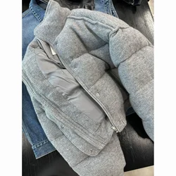 Parka corto in cotone grigio di fascia alta in stile coreano allentato caldo addensato colletto alla coreana Outwear 2023 nuovo cappotto invernale da donna