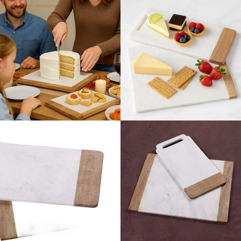 

18 x 9 Marble Serving Board with Mango Wood Handle & 16 x 20 Pastry Board, Perfect for Baking, Cheese, and Parties