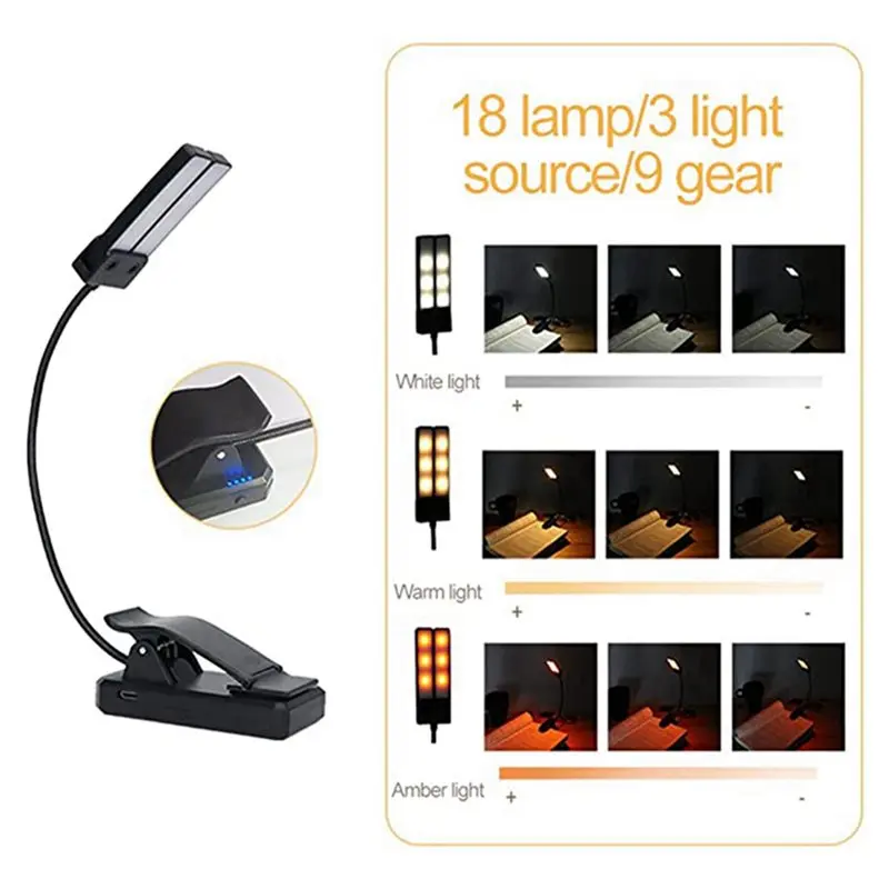 RTENTE-3X Double-Headed Rechargeable, Portable Music Stand Light, Clip-On Music Stand Light, Lightweight Eye Care Book Light
