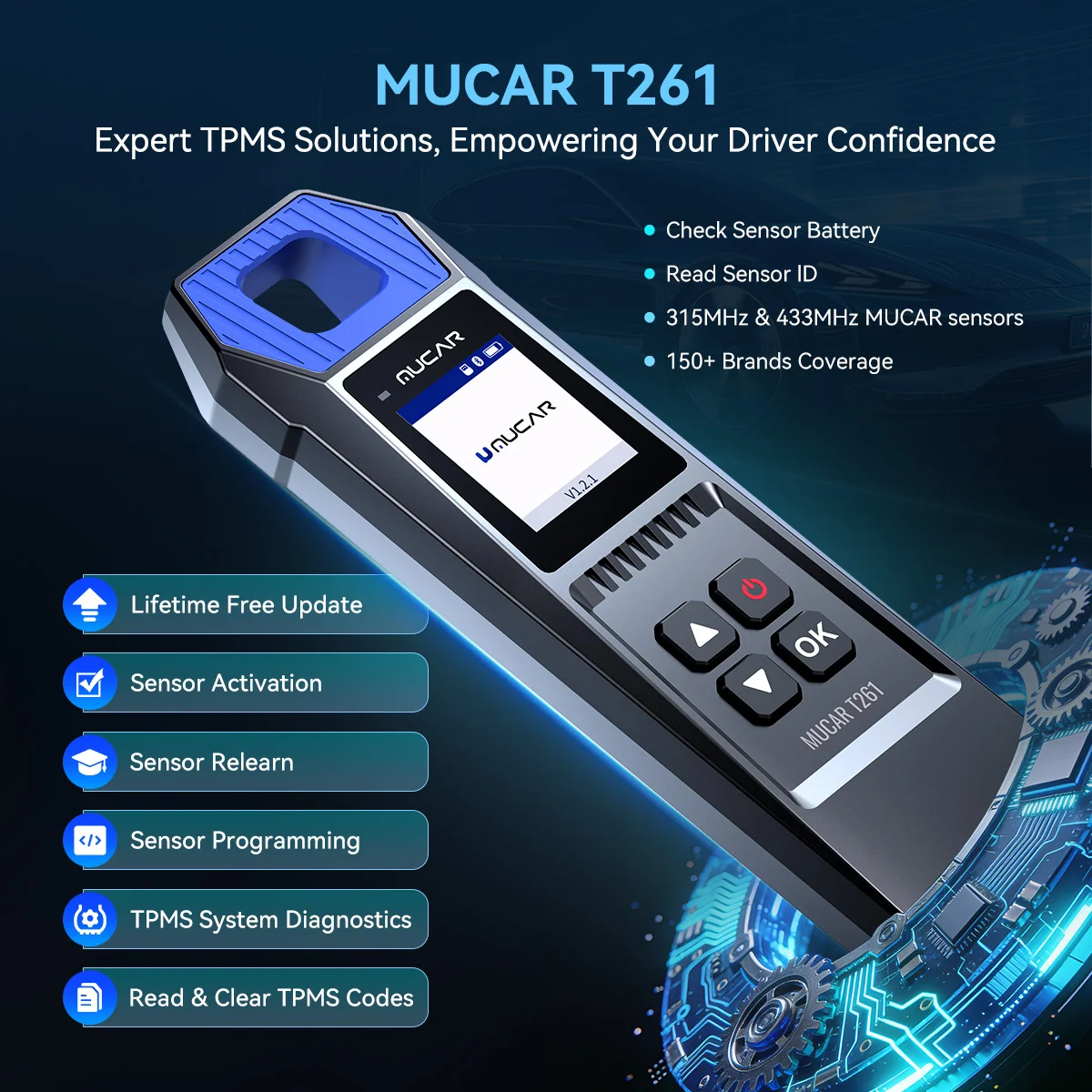 MUCAR T261 Car Tire Pressure Diagnose Tool Automotive TPMS Sensor Programming Learning Activator For MUCAR 892BT 689BT Scanner