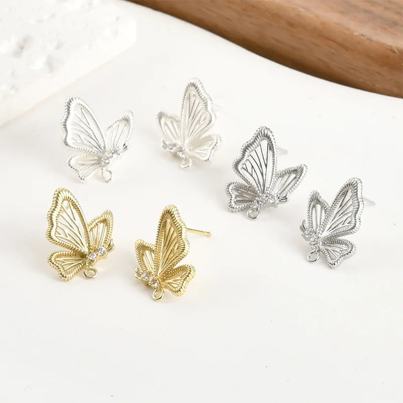 Copper-plated 14k Real Gold Color-preserving Butterfly Stud Earrings DIY Handmade Earrings Accessories Materials