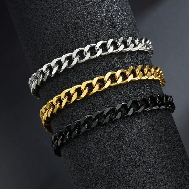 3.5-7MM Stainless Steel Chain Bracelets For Men Women Punk Curb Cuban Link Chain Bangle Fashion Party Never Fade Jewelry